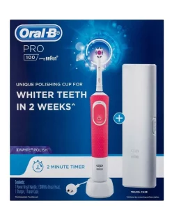 Hot Sale 🛒 Oral-B Pro 100 3D White Polish Electric Toothbrush Pink PRO100WHITE 🧨